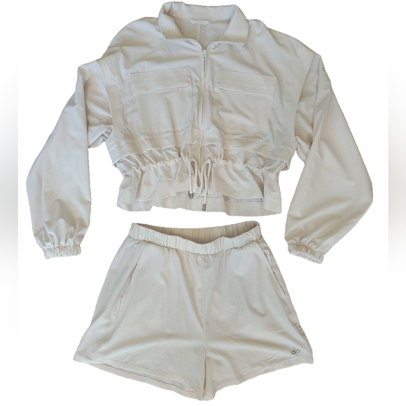 ALO Yoga Ready Set Jacket and Shorts Set Ivory - Picture 2 of 13
